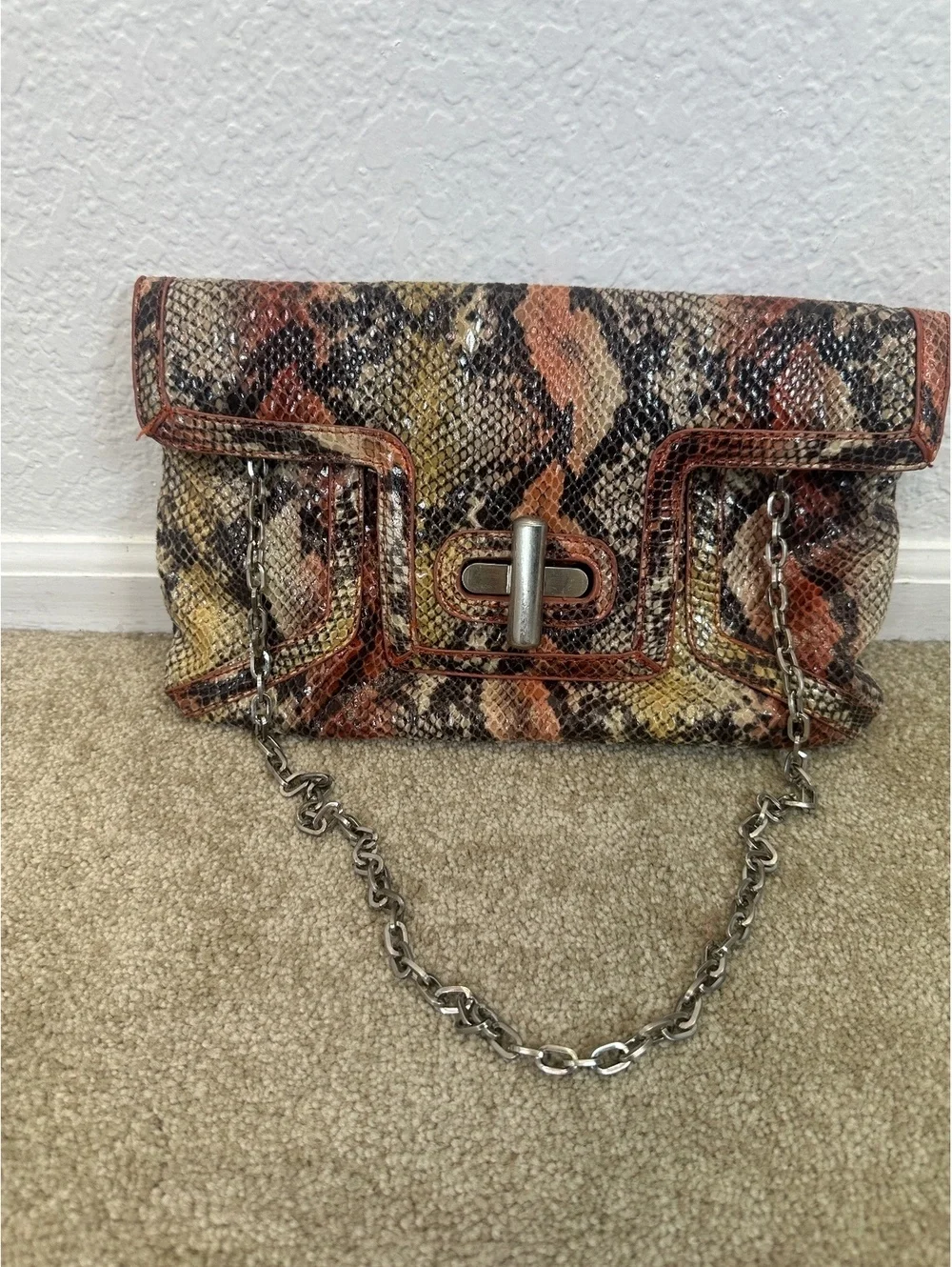 Gianni Bini Snakeskin Print Clutch Shoulder Bag Mob Wife Animal Print